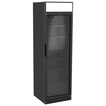 Getränkekühlvitrine 373 Liter mit Glastür und Werbedisplay, 5 Roste, +1°/+9°C - Farbe schwarz