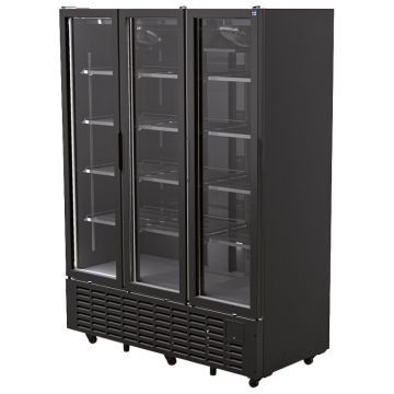 Getränkekühlvitrine 1491 Liter mit 3 Glastüren, 12 Rosten, +1°/+9°C - Schwarz