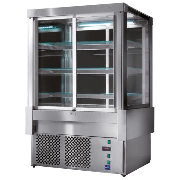 Kühltheke mit 4 Schiebetüren und 3 Regalböden, Umluft, +2°/+8°C, B=1222 mm - RAL9005