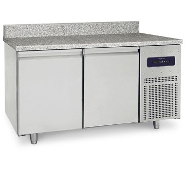 Bäckereitiefkühltisch 2 türig 600x400 mm mit Granitarbeitsplatte mit Aufkantung, -10°/-25°C