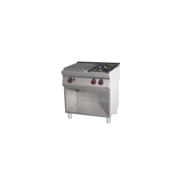 Gas cooker 2 burners + 1 solid top with open cabinet 80