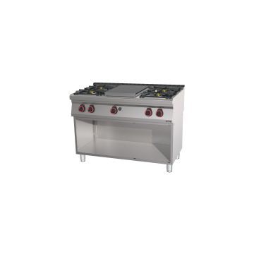 Gas cooker 4 burners + 1 solid top with open cabinet 120