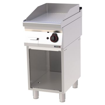 Gas griddle plate Grooved Chrome with open cabinet 40