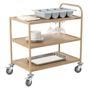 Serving cart in wood effect 3 trays 1 hoop