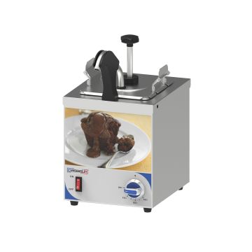 Sauce dispenser with pump and heated nozzle