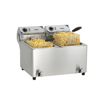 Electric deep fryer with drain tap 2 x 10 liters