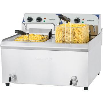 Electric fryer 2 x 10 liters with drain tap high efficiency