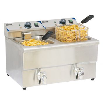 Electric deep fryer with drain tap 2 x 8 liters