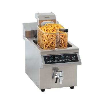 Induction fryer with drain valve and automatic lift 8 liters