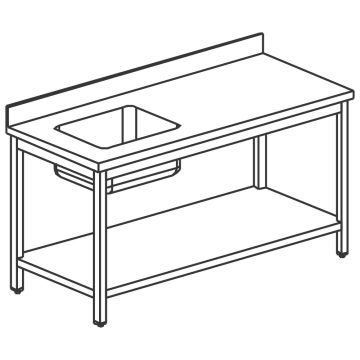 Arbeitstisch mit Becken links, mit Zwischenboden und Aufkantung, 1200x700 mm
