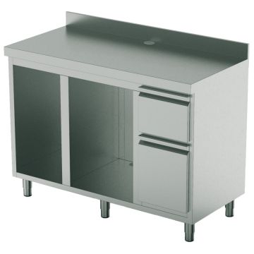 Kaffeemaschinentheke 1500x700 mm mit Schublade, Kaffeesatzschublade, Abfallbehälter, 2 Gerätefacher