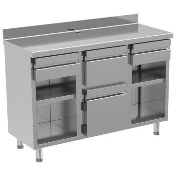 Kaffeemaschinentheke 1500x600 mm mit 2 Schubladen, Kaffeesatzschublade, geschlossenem Schrank