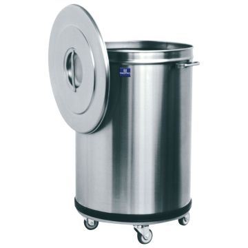 Abfalleimer in Edelstahl auf Rädern, 90 Liter