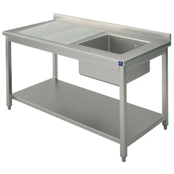 Spültisch, 1 Becken, Tropftasse links, auf Beinen, mit Zwischenboden, 1200x600 mm