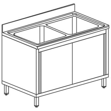 Spülschrank, 2 Becken, mit Schiebetüren, 1200x700 mm