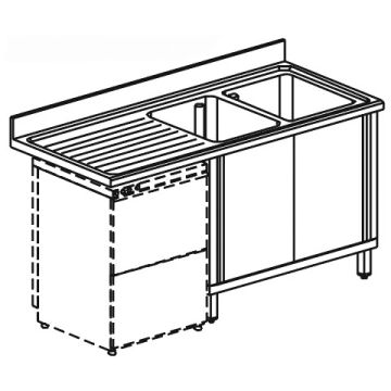 Spülschrank mit Schiebetüren für Einbau-Geschirrspüler, 2 Becken rechts, 2000x700 mm