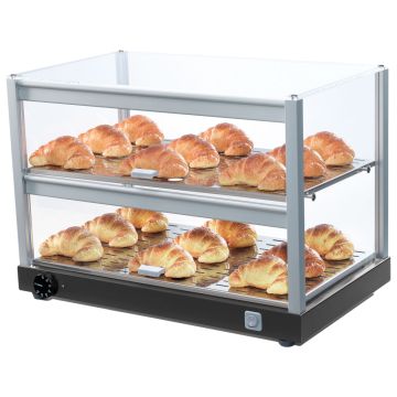 Beheizte Vitrine mit 2 Ebenen und gerader Frontverglasung, +70°C
