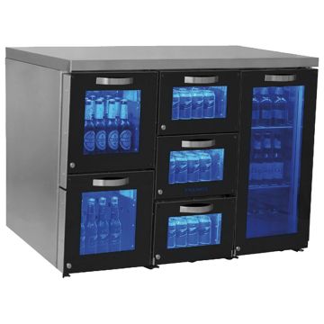 Barkühlschrank rechts mit 1 Glasflügeltür und 5 Glasschubladen, 120 Flaschen