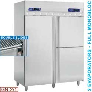 Kühl und Fischschrank 700+350 & 350 Lit. 3 Türen GN 2/1 & 1/1, Auf Rädern (1440x850x2070mm)