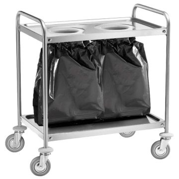 Müllwagen aus Edelstahl mit 2 Löchern für 2 Säcke