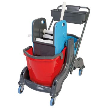 Moppwagen 2x 25 + 2x 5 Liter mit Utensilienregal