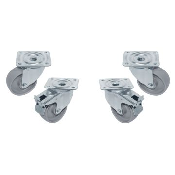 Set 4 Edelstahlrädern, schwenkend, 2x Bremsen (80mm)
