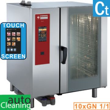 Gas Kombidämpfer  "TOUCH" mit direkter Dampfzufuhr und Konfektionsöfen 10x GN 1/1+Cleaning (898x915x1058mm)