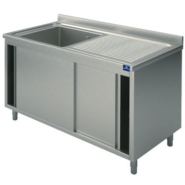 Spülschrank, 1 Becken, Tropftasse rechts, mit Schiebetüren, 1400x700 mm