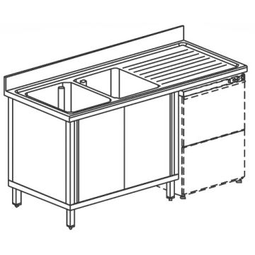 Spülschrank mit Schiebetüren für Einbau-Geschirrspüler, 2 Becken links, 1800x600 mm
