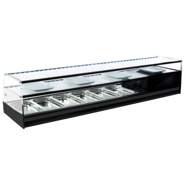 Tapaskühltheke mit gerader Frontverglasung und 1 Glasboden, 6x GN 1/3 H=40 mm