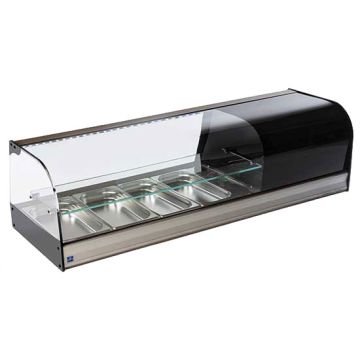 Tapaskühltheke mit gebogener Frontverglasung und 1 Glasboden, 4x GN 1/3 H=40 mm