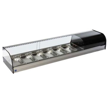Tapaskühltheke mit gebogener Frontverglasung, 6x GN 1/3 H=40 mm