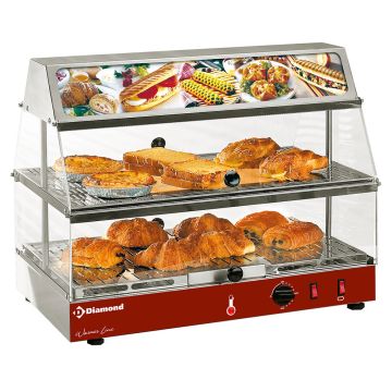 Wärmevitrine mit Beleuchtung, 2 Ebenen (590x350x480mm)