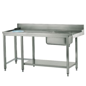 linker Zulauftisch mit Becken rechts und Abfallloch, B=1500 mm