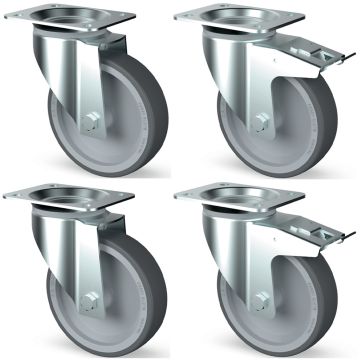 Set 4 Räder, schwenkend, 2x mit Bremsen (100mm)