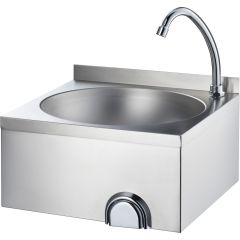 Edelstahl Handwaschbecken mit Kniebedienung, inkl. Armatur, Wandmontage, 400 mm x 400 mm x 225 mm (BxTxH)