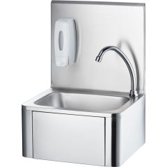 Stalgast Edelstahl Handwaschbecken mit Kniebedienung, inkl. Armatur und Seifenspender, Wandmontage, 400 mm x 330 mm x 570 mm (BxTxH)